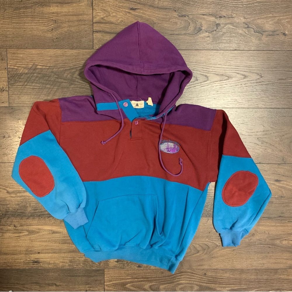 Northwest Territory | Vintage pullover 1/4 button color block hoodie Sz M